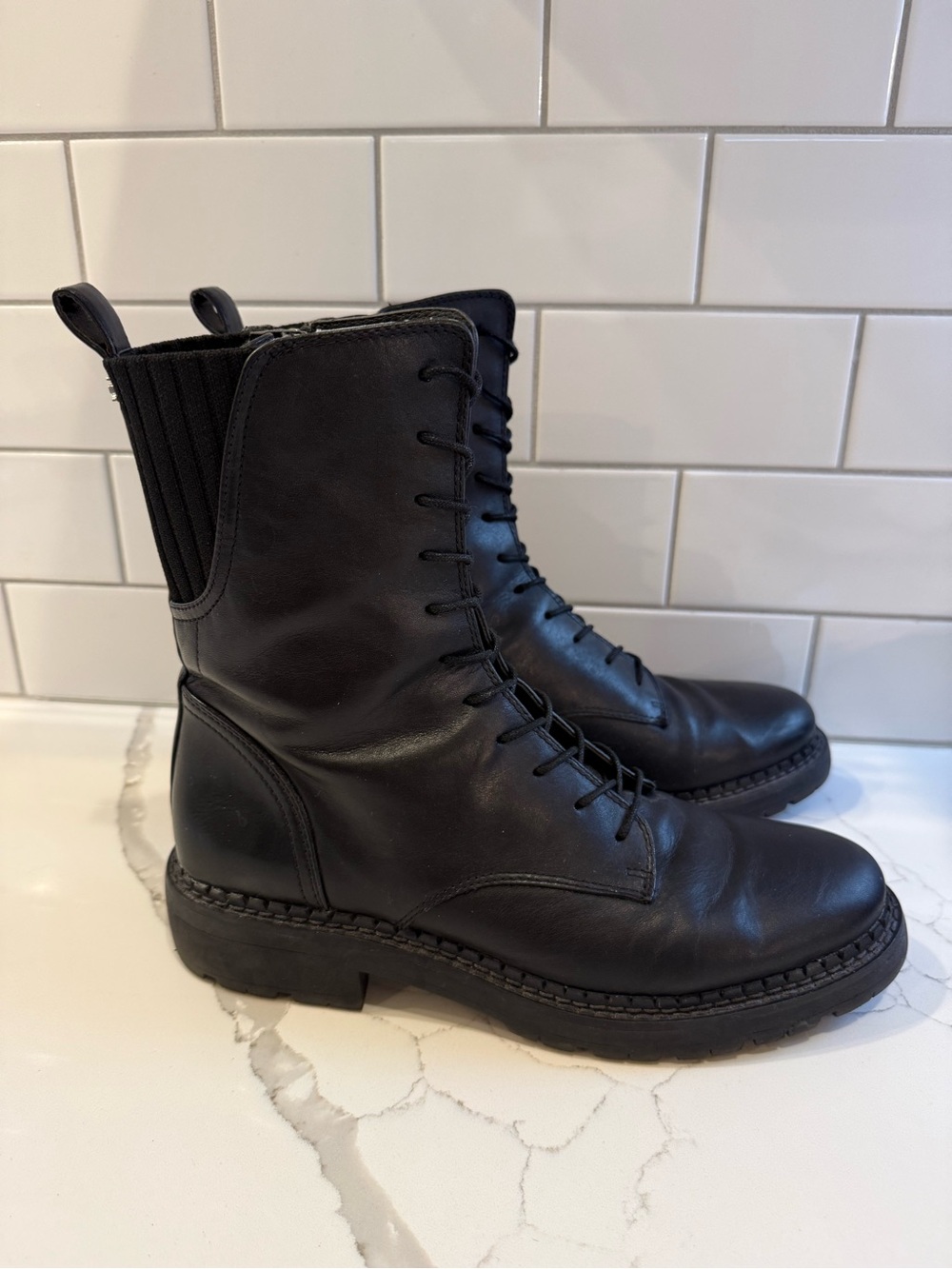 Sam Edelman Lex Women Black Leather Combat Boots Size 9